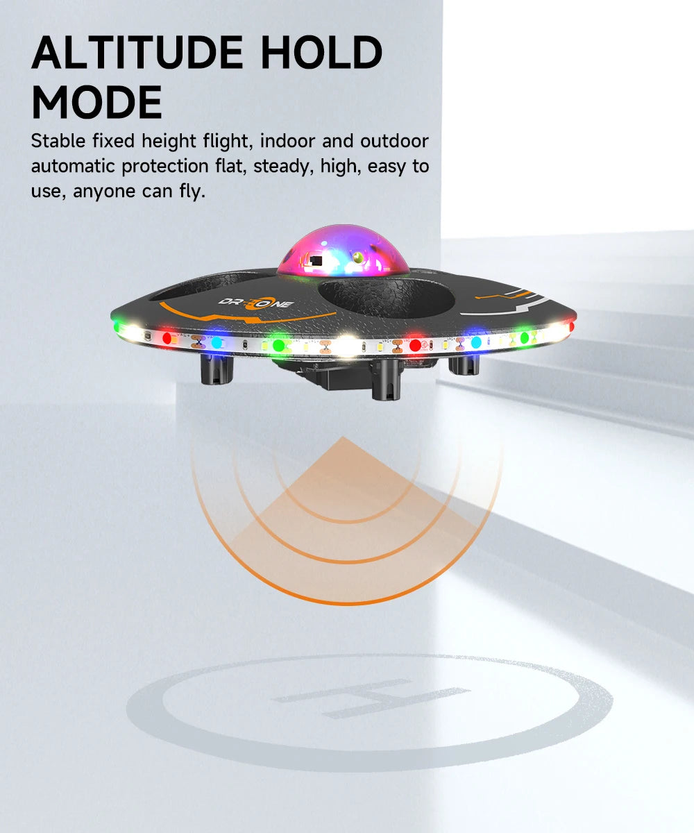 RC UFO Drone for Kids – 4-Axis Flying Saucer with Lights, 3 Batteries, Induction Control & Anti-Fall Foam Design