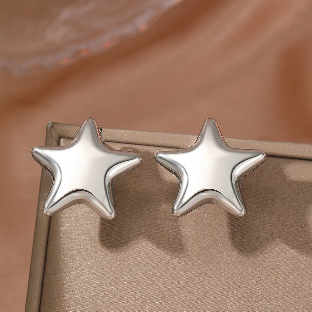 Stainless Steel Star Stud Earrings — Exquisite Sparkling Fairy Jewelry for Women, Ornate Texture, Perfect Gift for Best Friend