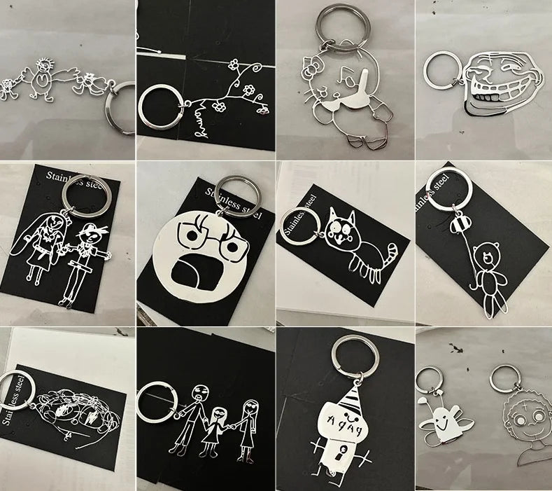 Personalized Children’s Drawing Keychain – Custom Kids Artwork Photo & Logo Car Keyring Gift