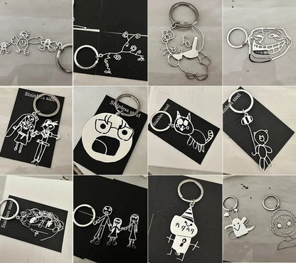 Personalized Children’s Drawing Keychain – Custom Kids Artwork Photo & Logo Car Keyring Gift