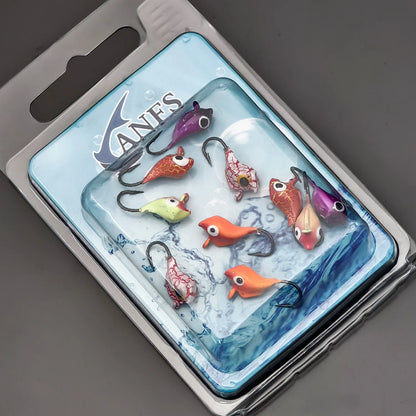 ANFS 10pcs Ice Fishing Lures - Vibrant Color Fishing Jigs with Hooks for Winter Ice Angling