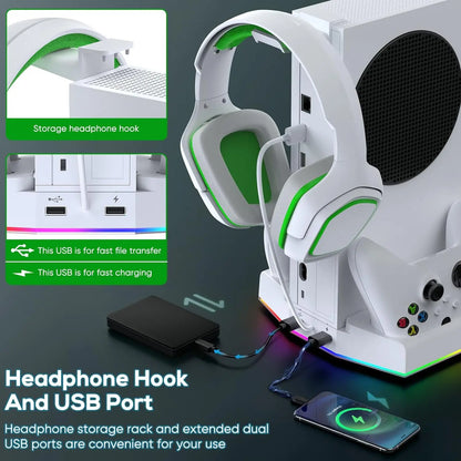 IPEGA Cooling Fan Stand for Xbox Series S – Controller Charging Dock with 15 RGB Lights, Headset Hook, and Charging Station
