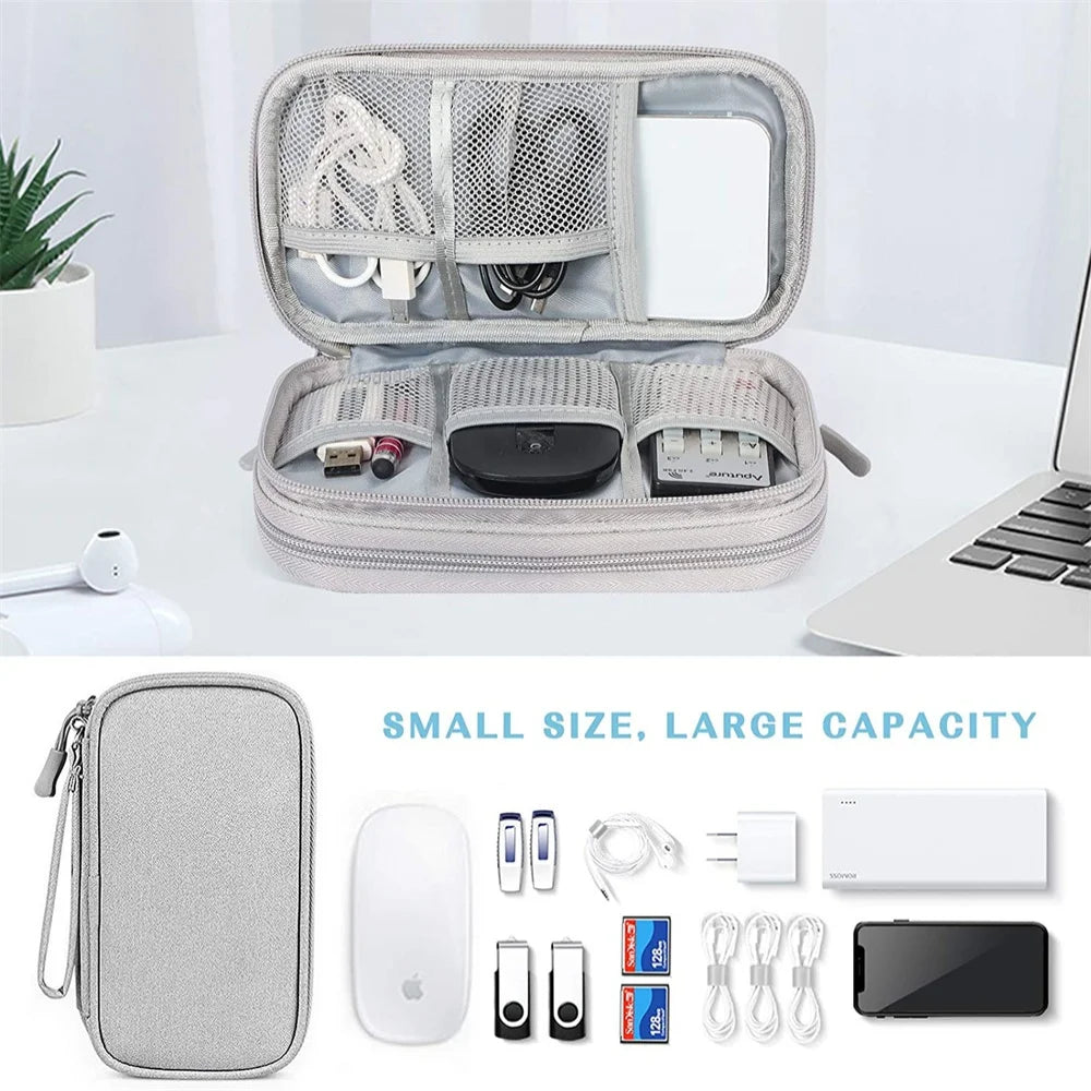 Travel Electronics Organizer Bag — Portable Waterproof Double-Layer Storage for Cables, Wires & Accessories