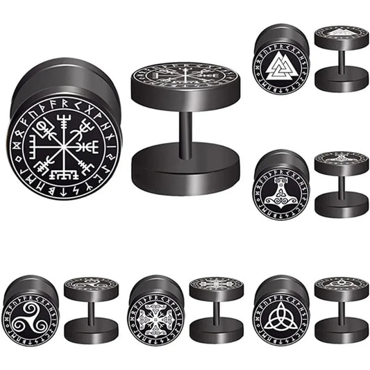 2pcs 18G Stainless Steel Viking Rune Stud Earrings – For Men & Women, Cartilage Tragus Helix Piercing Jewelry