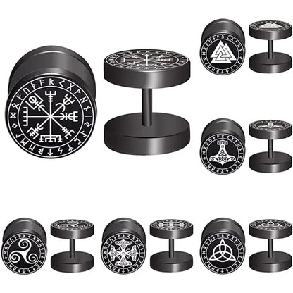 2pcs 18G Stainless Steel Viking Rune Stud Earrings – For Men & Women, Cartilage Tragus Helix Piercing Jewelry