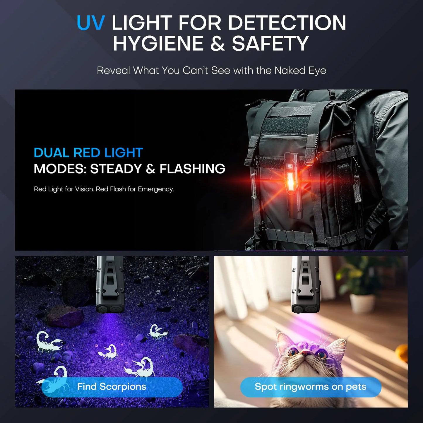 Tactical Triple-Light LED Flashlight – Ultra-Thin Aluminum Alloy EDC Rechargeable COB Work Light