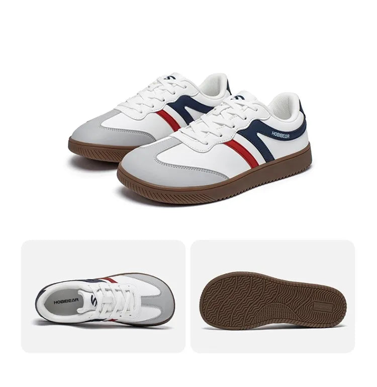 HOBIBEAR Unisex Wide Toe Sneakers – Retro Casual Lace-Up Leather Shoes for Men & Women