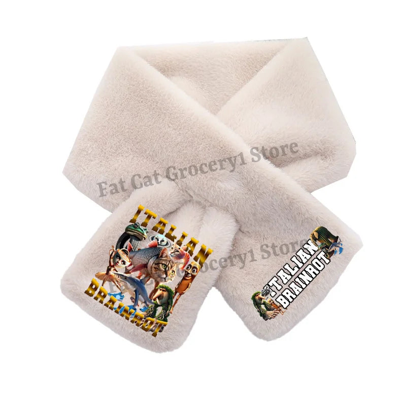 Italian Brainrot Plush Scarf – Kawaii Tralalero Neckerchief for Kids, Boys & Girls, Winter Warm Muffler, Children’s Bandelet Gift