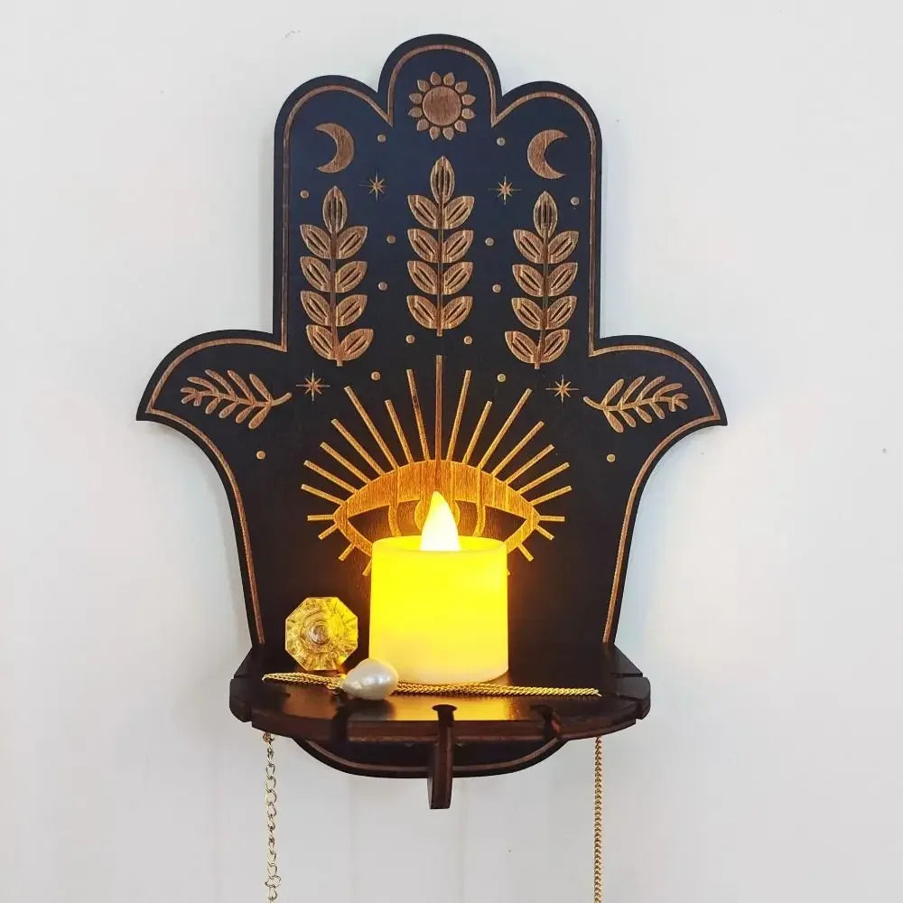 Wooden Wall Shelf Display Stand - Hanging Candle Holder & Decorative Home Storage Shelf