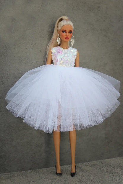 Handmade 1/6 Doll Dress – White & Pink Lace Ballet Evening Gown for Xinyi FR ST BB Dolls