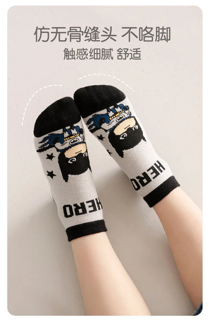 5 Pairs Spiderman Cotton Socks for Kids – Iron Man, Hulk, Thor Anime Boys Short Socks, Cartoon Baby Spring & Summer Footwear