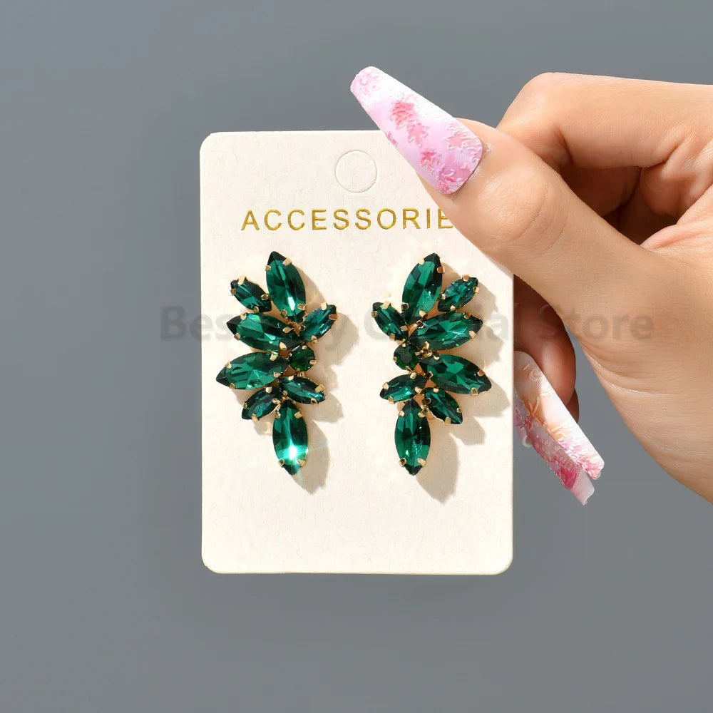 2025 Luxury Green Rhinestone Earrings – Vintage Geometric Wing Statement Jewelry for Women