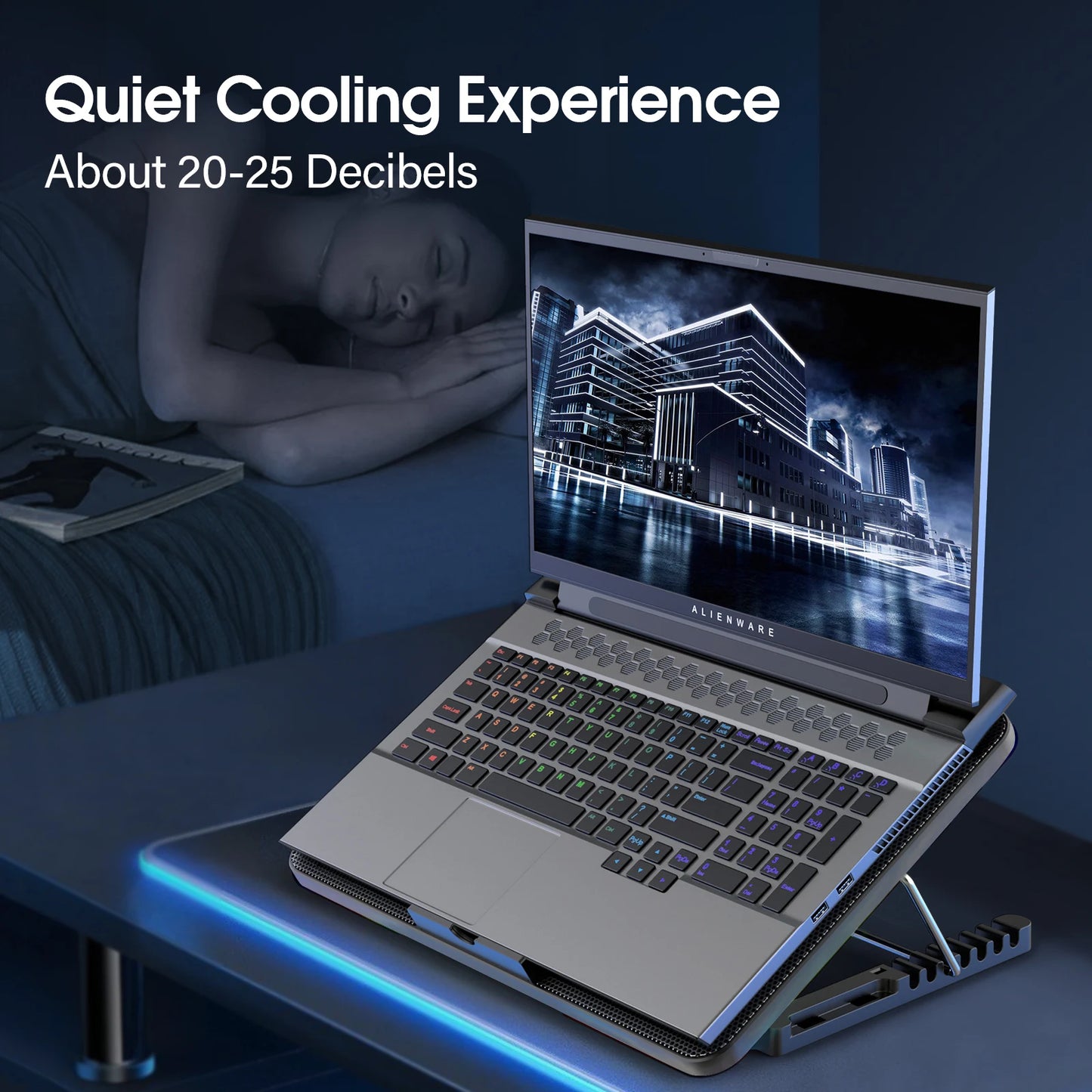 Coolcold 15.6–17.3 Inch Laptop Cooling Pad with 6 Quiet Fans, 7-Level Height & Wind Speed Adjustment, Laptop Cooler with Mobile Phone Holder