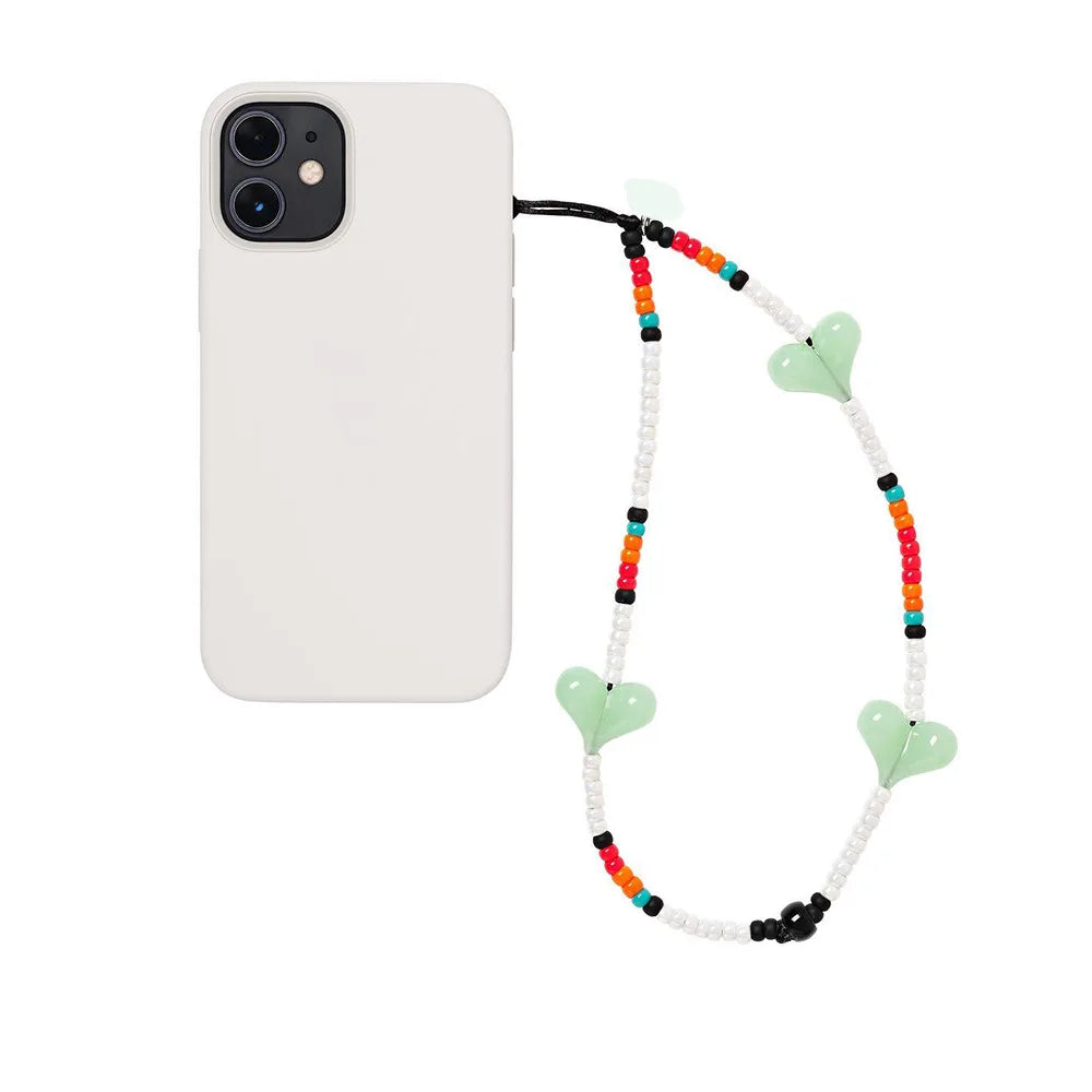 KPOP Black Matte Bead Phone Charm with Pink Heart – Style Phone Strap Lanyard Jewelry Accessory