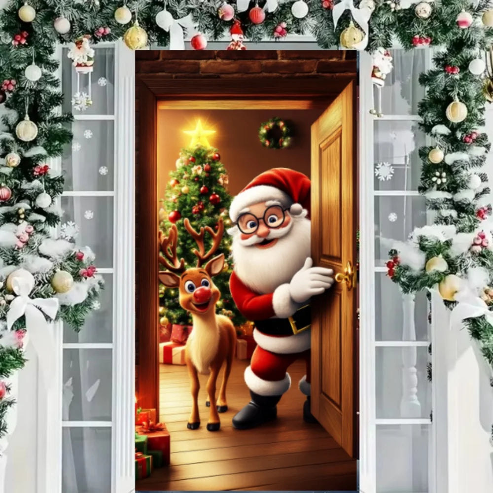 Christmas Fabric Door Banner – Merry Christmas Hanging Background for Photo Booth, Xmas Decor & Photography Props
