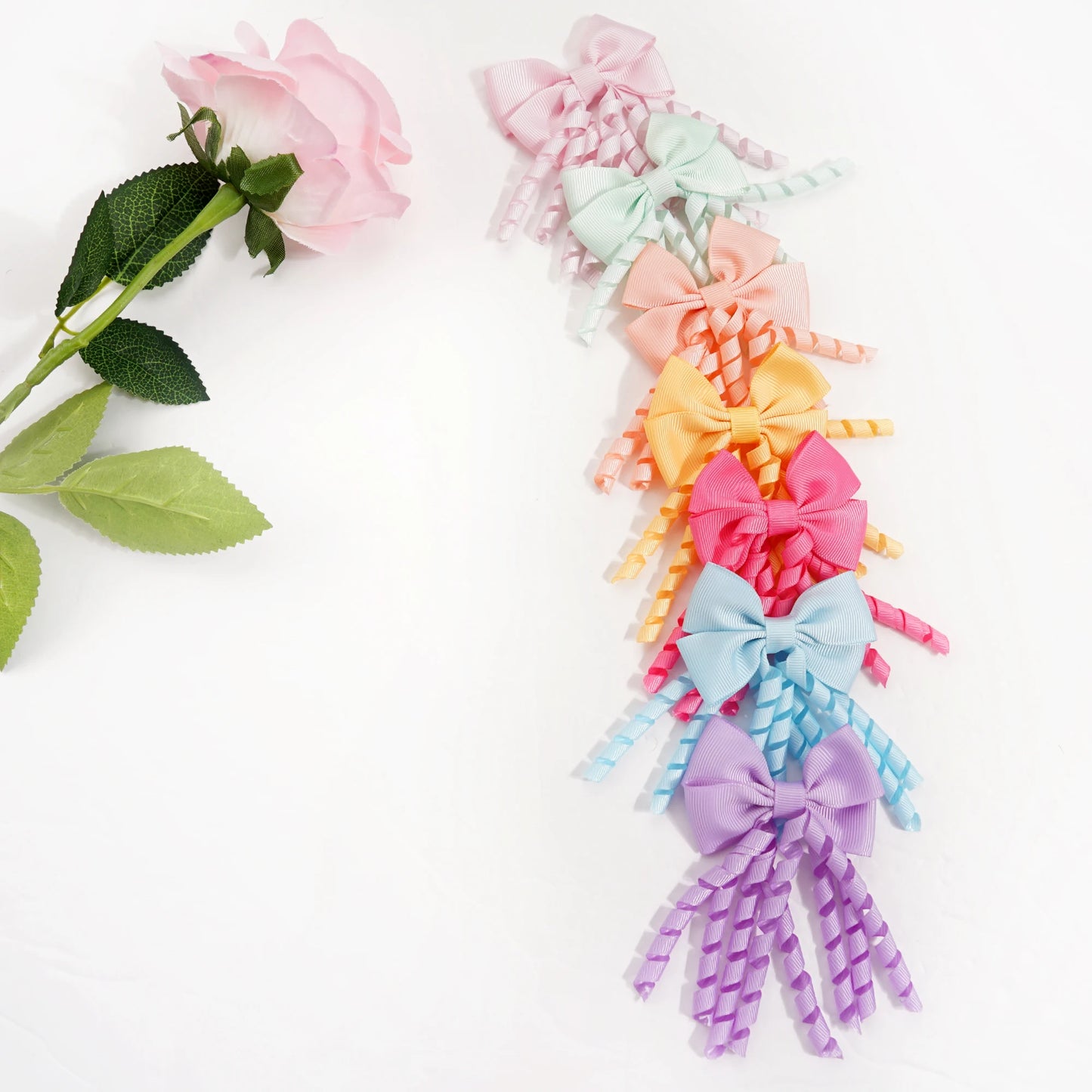 10pcs (5 Pairs) Baby Girls Hair Clips with 2.5" Grosgrain Ribbon Curly Korker Bows Hairpins
