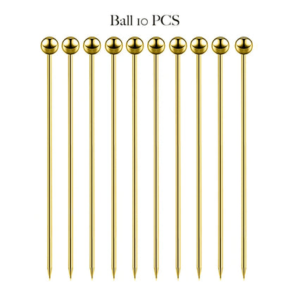 10PCS Stainless Steel Cocktail Picks - Fruit Sticks & Drink Stirring Sticks in Circle, Ball, and Hat Shapes