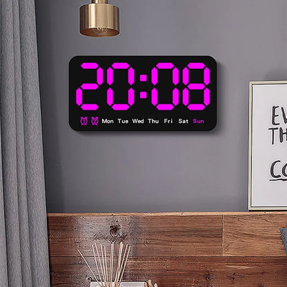 Voice Control Large Digital Wall Clock – LED Display with Temperature, Date, Week, DST, Snooze, Dual Alarm, 12/24H, Wall-Mounted or Table Use