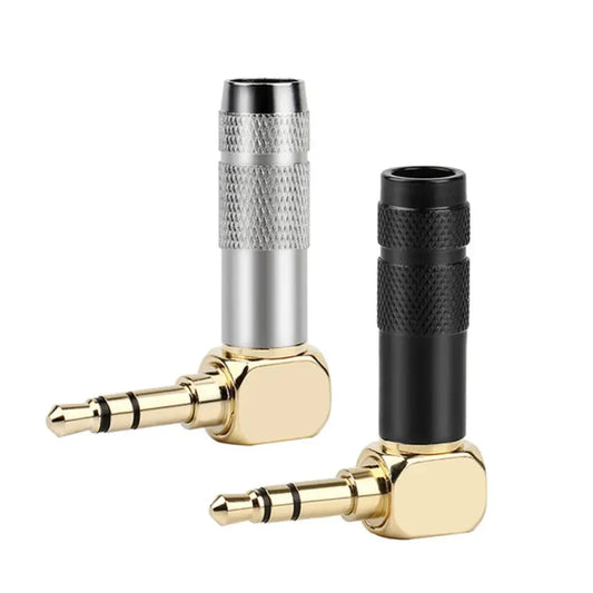 3.5mm 90° Right Angle Audio Adapter Plug – Gold Soldered Earphone Connector, 1/8" 3/4 Pole Headphone Jack
