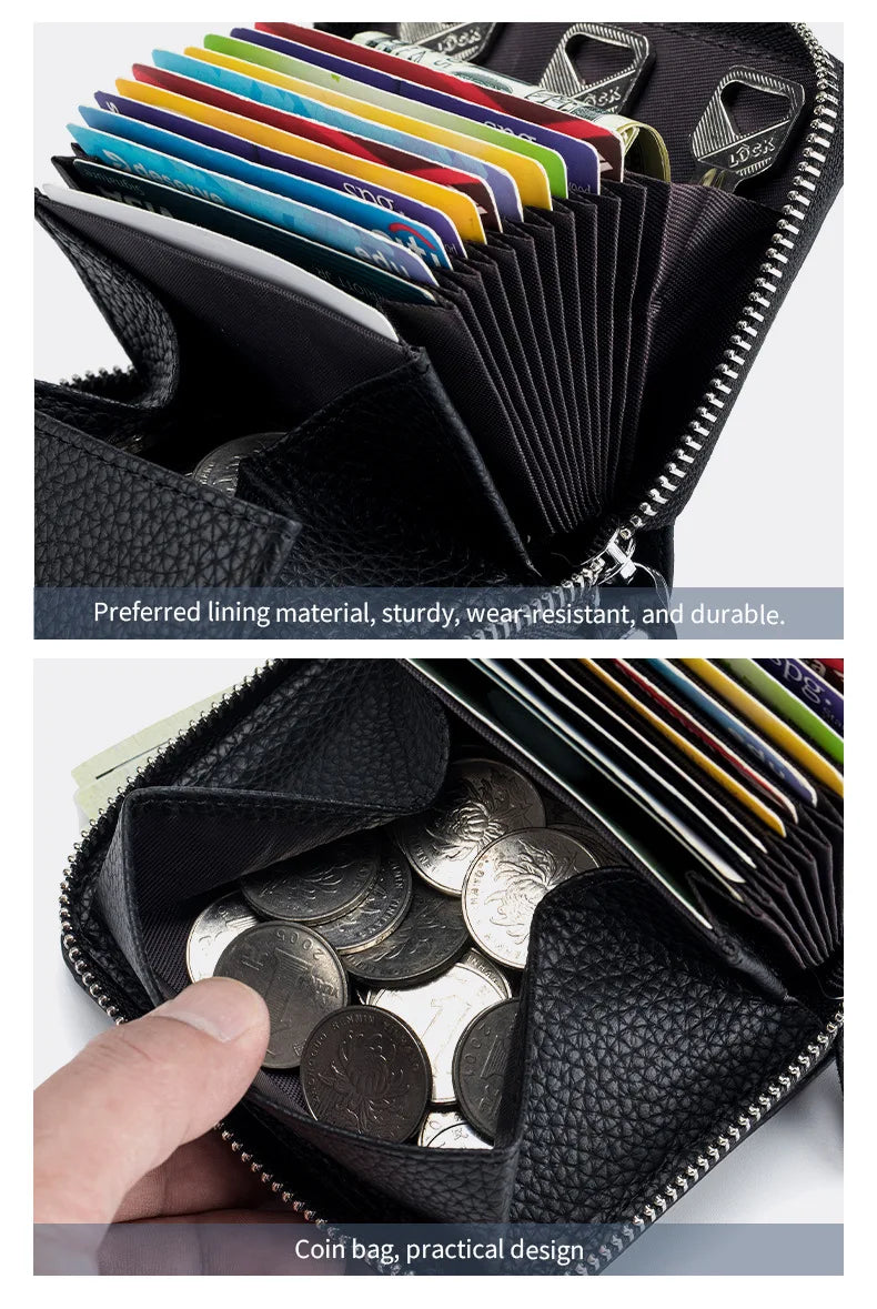 Genuine Leather RFID Short Wallet – Cowhide Card Holder Mini Coin Purse & Key Pouch for Men and Women