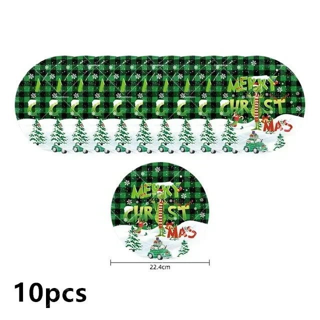 Grincs Christmas Party Balloon Decoration Set – Merry Xmas Banner Cake & Disposable Tableware Supplies Green Red