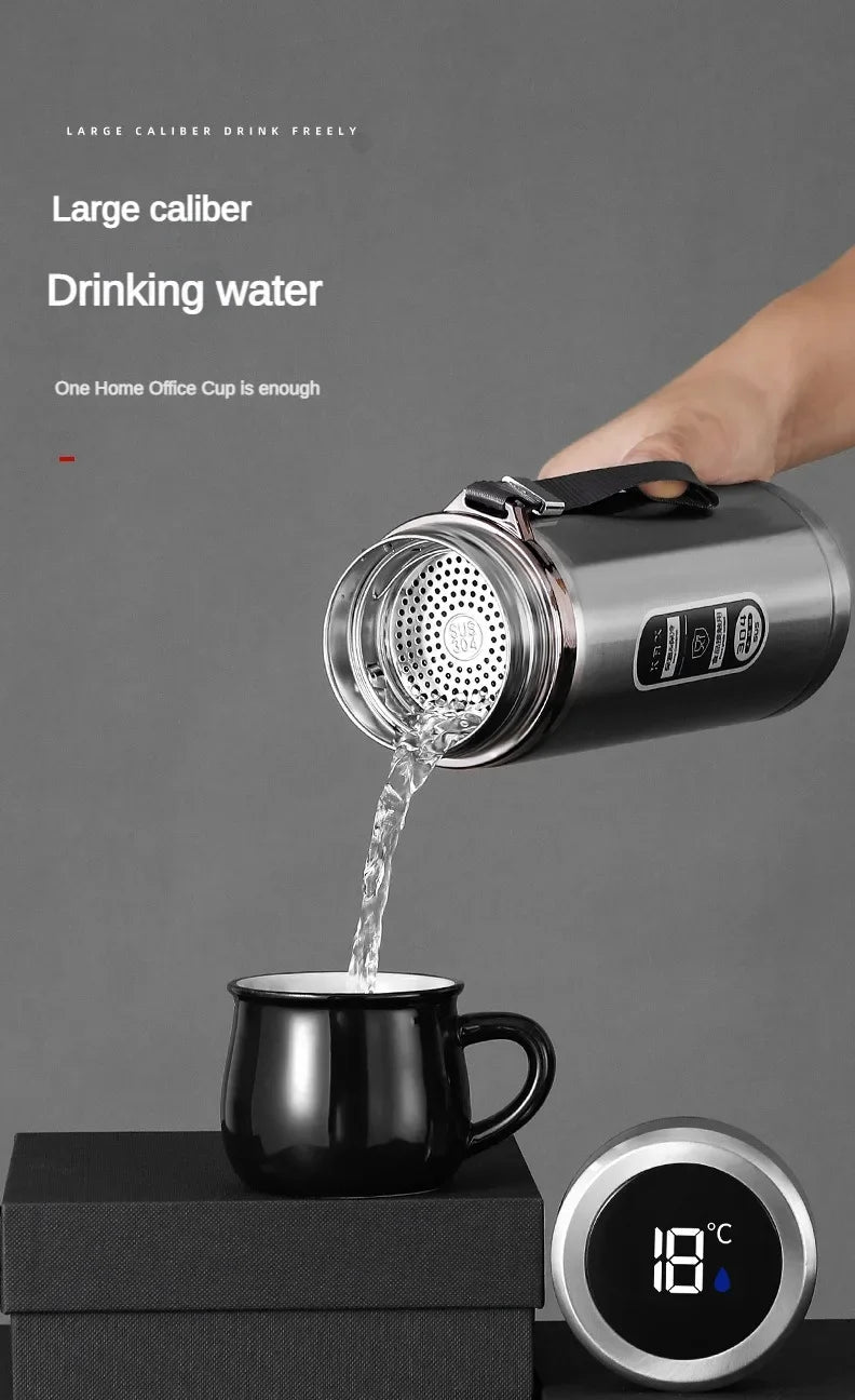 Stainless Steel Thermos Bottle 500ML-1L with LED Temperature Display - SUS304 Vacuum Flask for Tea and Water, Portable Travel Cup