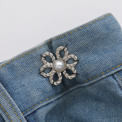 2-Pair Adjustable Waist Buckle Set - Metal Flower Pants & Skirt Waist Tightener Clips for Size Adjustment