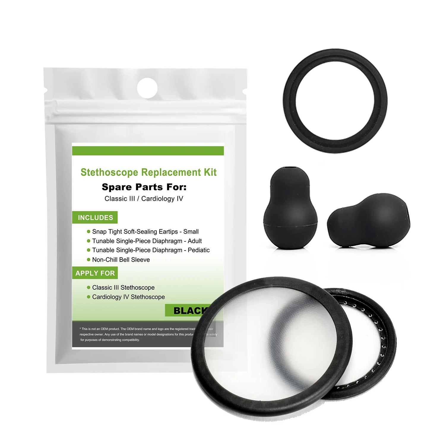 Stethoscope Replacement Kit – Eartips, Tunable Diaphragm & Rim Assembly for Littmann Classic III & Cardi 40016