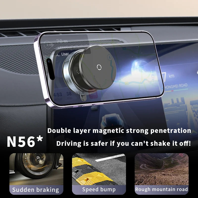 Magnetic Car Phone Mount – 360° Rotation, Vacuum Adsorption with Super Strong Suction for iPhone 12-16 Smartphones