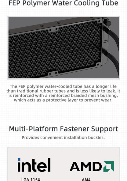 TEUCER NA-360 PC Water Cooling Radiator – Liquid Cooler for Intel LGA 2011/1700/1200/1155, AMD AM4/AM5, X99 Motherboard Support