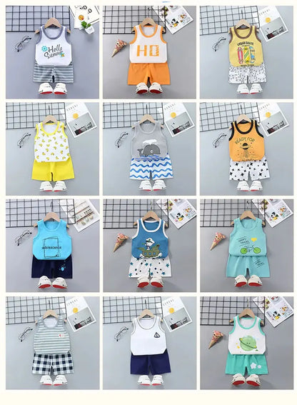 2PCS Kids Summer Vest Set – Cotton Sleeveless T-Shirt & Shorts for Boys & Girls Baby Clothes