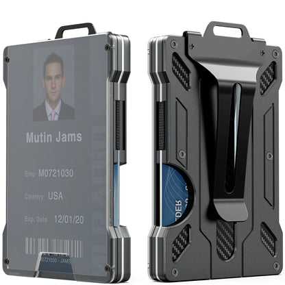 Slim RFID Blocking Metal Wallet for Men – Minimalist Aluminum Money Clip with Clear ID Holder, Holds Up to 15 Cards