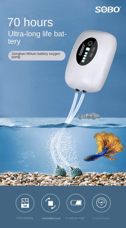 4800mAh USB Aquarium Air Pump - Portable & Ultra Silent Fish Tank Compressor for Indoor/Outdoor Use