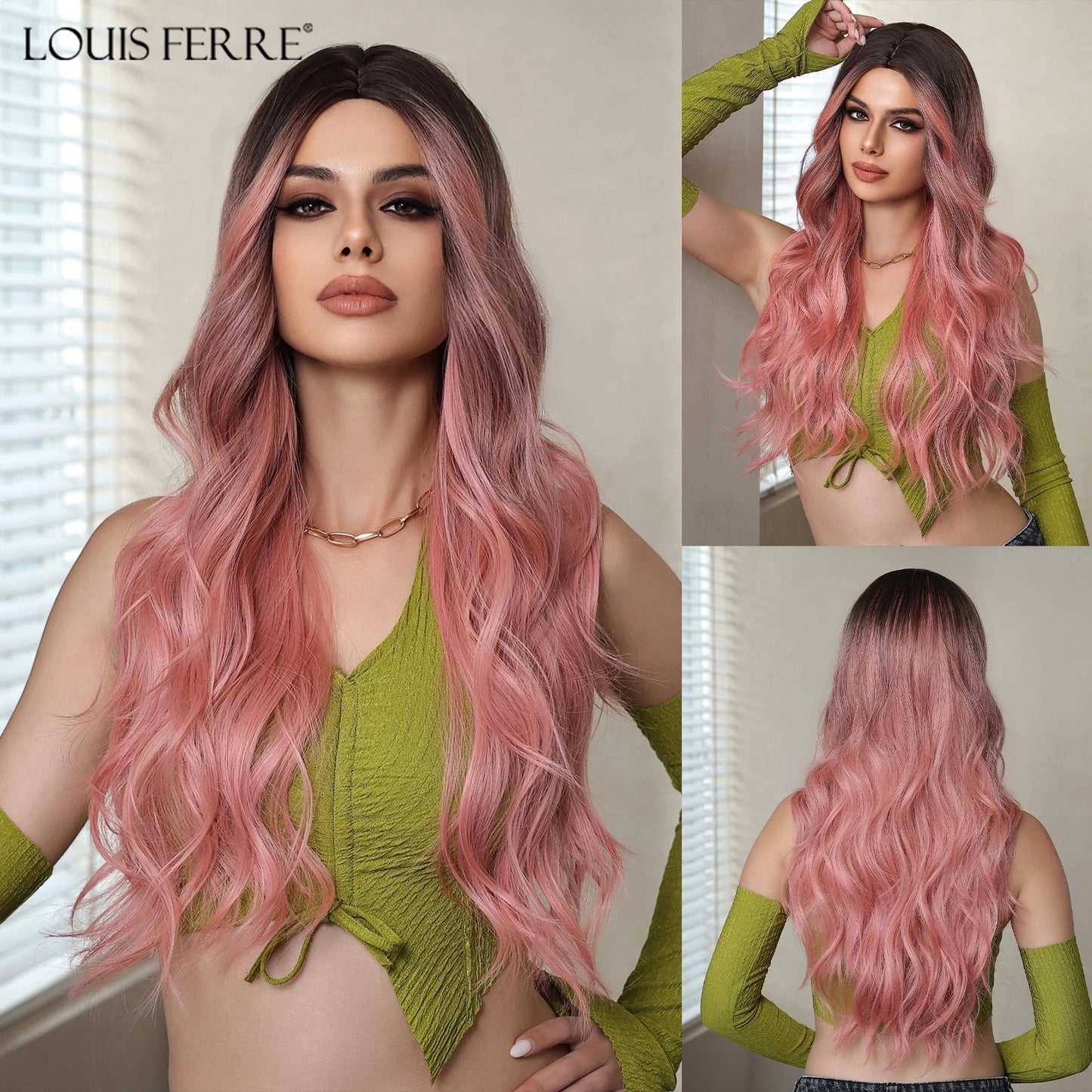 Long Wavy Brown Synthetic Wig for Women – Middle Part, Natural Look, Heat-Resistant Fiber for Daily Wear & Cosplay