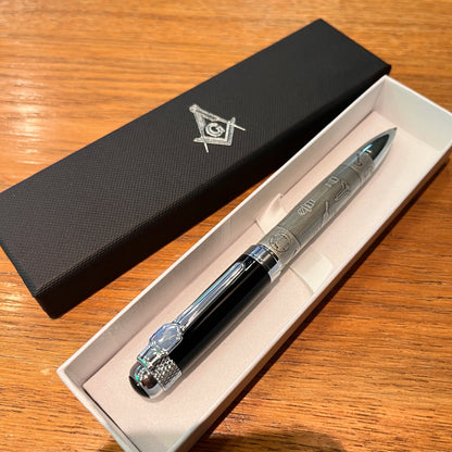 Masonic Silver Ballpoint Pen — Heavyweight Ancient Symbol Writing Pen with Gift Box, Black/Red/Green