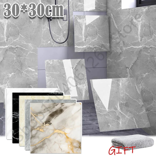 10-50Pcs PVC Marble Wall Stickers — Self-Adhesive Thickened Waterproof Tile Stickers for Bathroom Kitchen Floor Home Decor