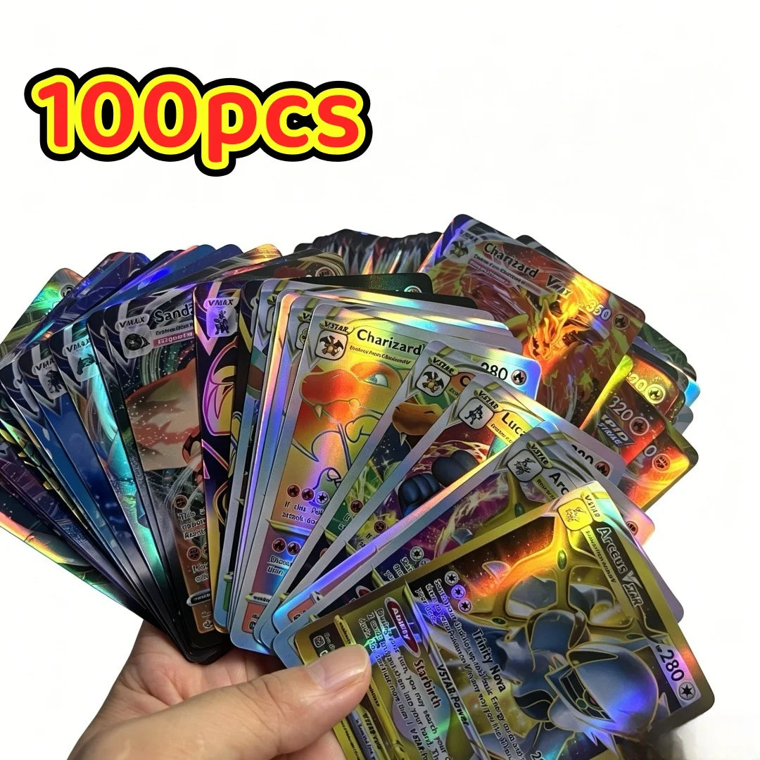 Pokémon TCG V, VMAX, GX & EX Holographic Cards - 60/100-Piece French and English Collectible Card Set for Fans and Gifts