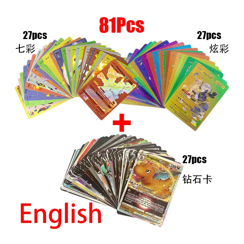 Pokemon Rainbow Gold & Silver VMAX GX Cards – Collectible Battle Trainer Cards in Spanish, English & French, Kids Toy Christmas Gift