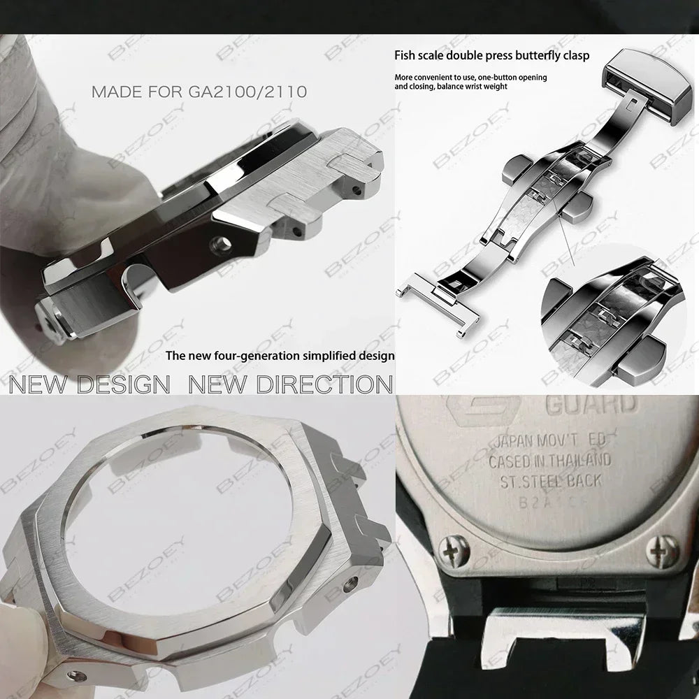 GEN4 Casioak GA2100 Mod Kit – Stainless Steel Case, Bezel, and Rubber Strap Replacement for G-SHOCK GA2100/GA2110