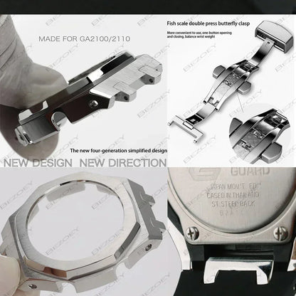 GEN4 Casioak GA2100 Mod Kit – Stainless Steel Case, Bezel, and Rubber Strap Replacement for G-SHOCK GA2100/GA2110