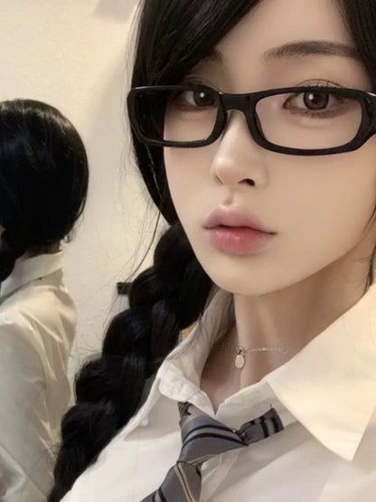 Japanese Korean Retro Square Glasses – Harajuku Clear Frame Eyewear with Blue Light Blocking