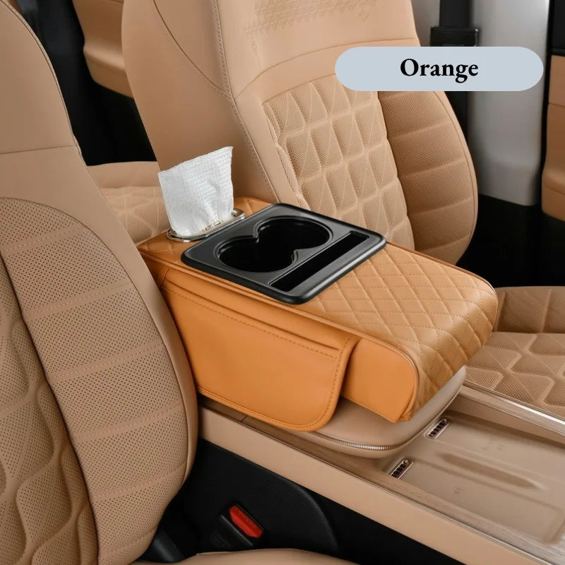Auto Center Console Armrest Cushion Heightening Pad – All-Season Car Armrest Pillow with Dual Cup Holders & Comfort Cover