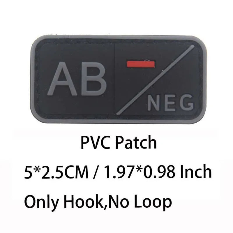 PVC Blood Type Hook Patch - A B AB O Positive Negative Military Tactical Badge for Backpack & Outdoor Gear