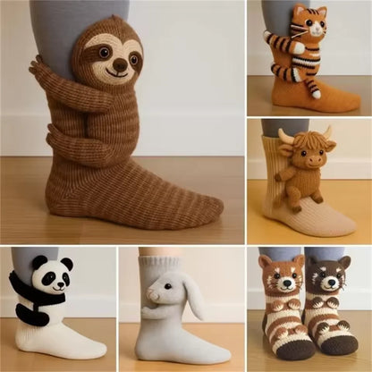 3D Knitted Animal Hug Socks - Cute Cozy Koala, Panda, Cat & Sloth Novelty Socks for Women