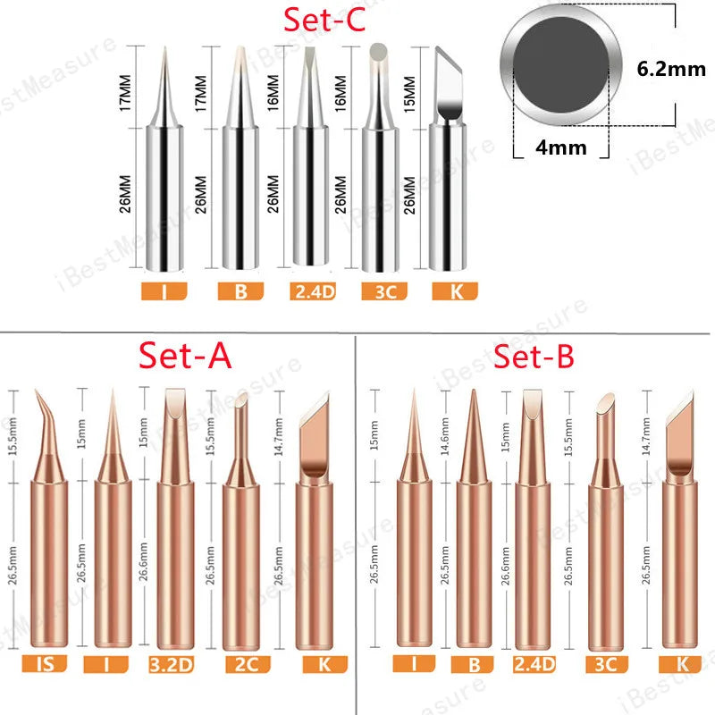 5pcs 900M-T Copper Soldering Iron Tips - Lead-Free Welding Heads for BGA Repair Tools