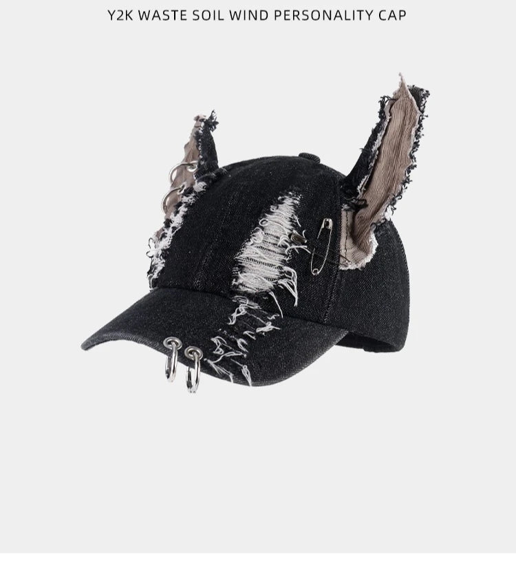 NEW Y2K Hot Girl Graffiti Baseball Cap – Rabbit Ears Cowboy Hip Hop Hat for Men & Women, Party Team Style