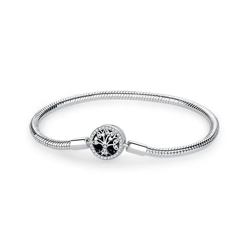 925 Sterling Silver Love Heart Charm Bracelet – Rose Gold Snake Chain Bangle for Women | DIY Luxury Bead Jewelry Accessories