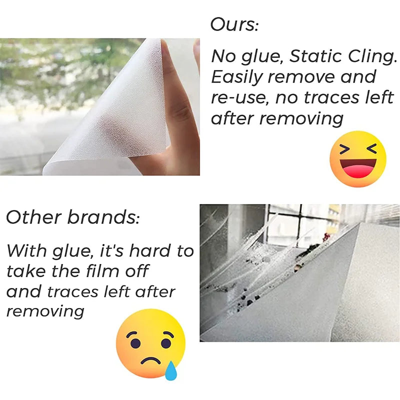 Frosted Glass Window Film - Sun Blocking Tinting Film for Home, Non-Adhesive Static Cling Bathroom Door Covering