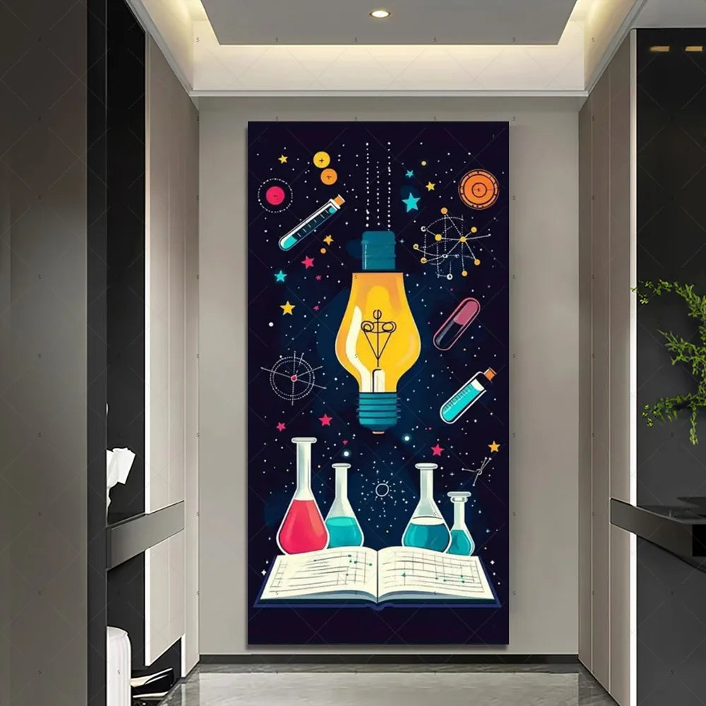 Chemistry Lab Door Cover Backdrop – Science Experiment Party Decoration & Photography Props with Laboratory Equipment Theme