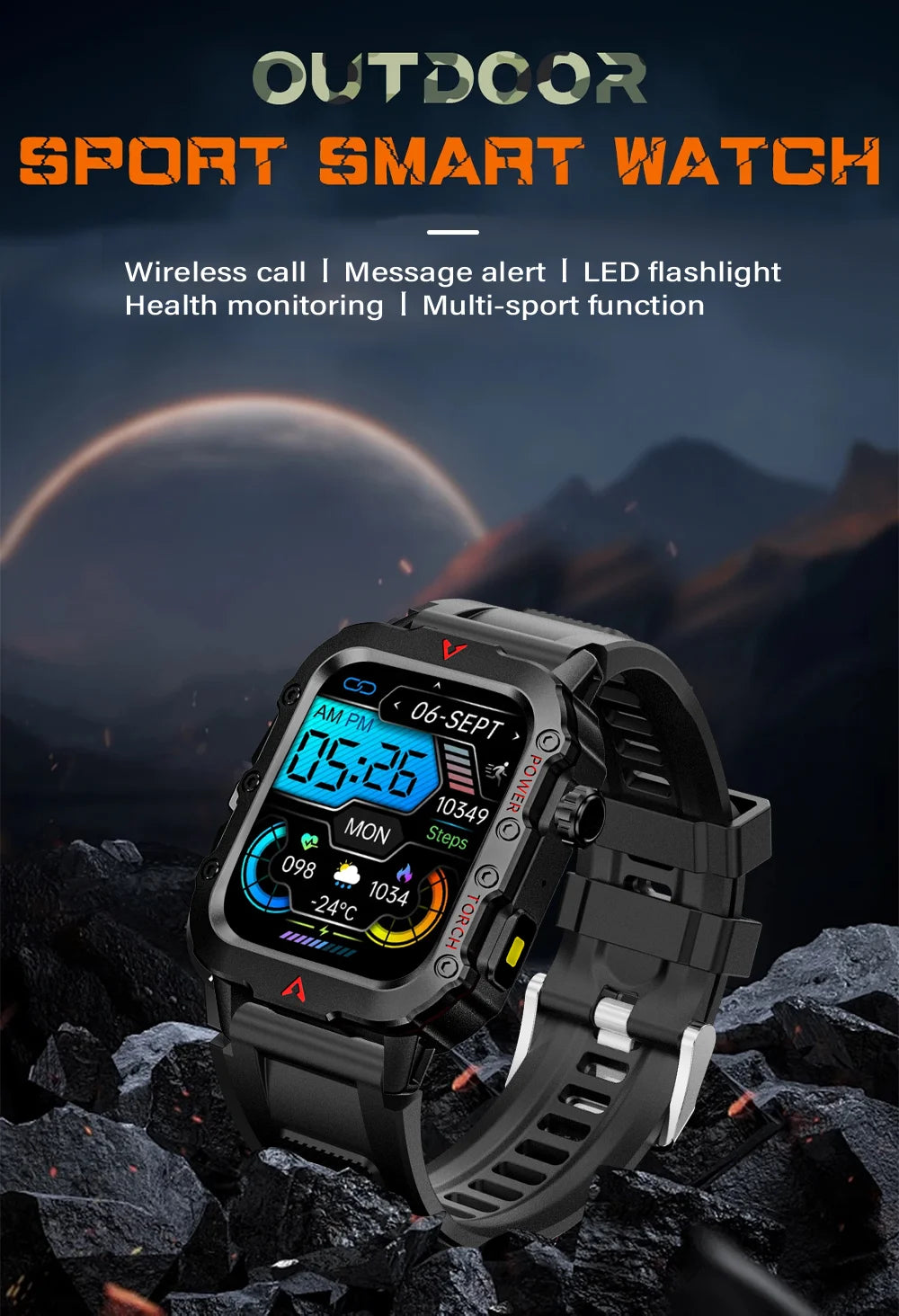 LAXASFIT Men’s Sports Smart Watch – 1.71" Screen, Blood Oxygen, Bluetooth Call, LED Flashlight, Multi-Sport Outdoor Watch